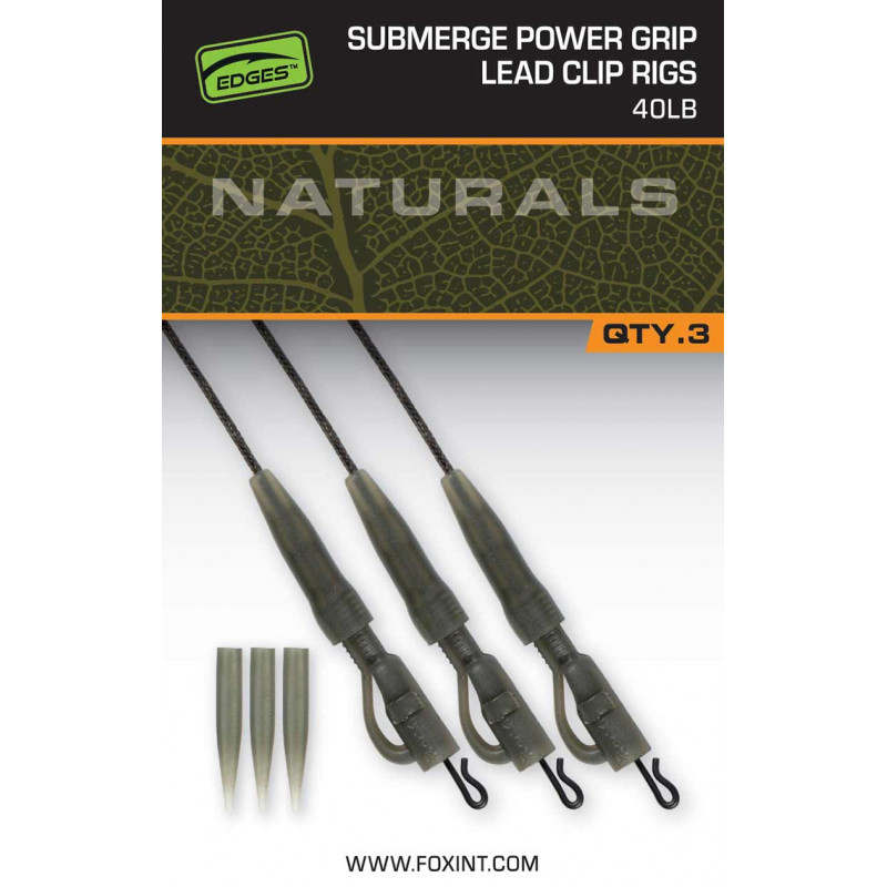 FOX Submerge PowerGrip Lead Clip Rigs 40Lb Naturals