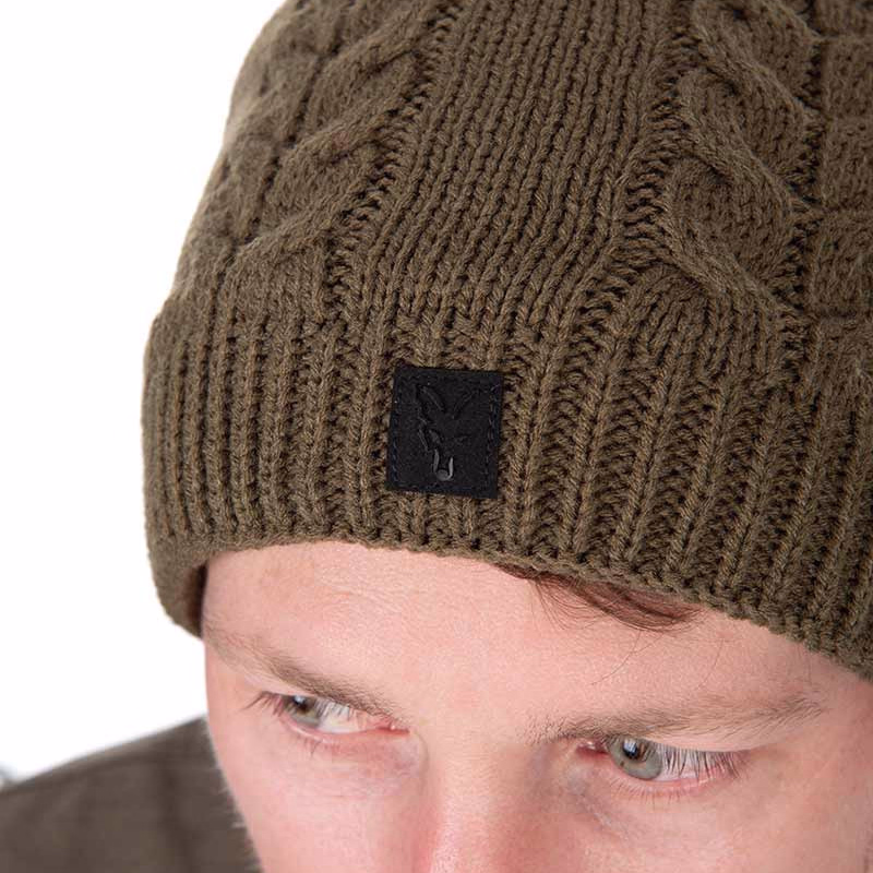 FOX Beanie Kable Knit Bobble Khaki