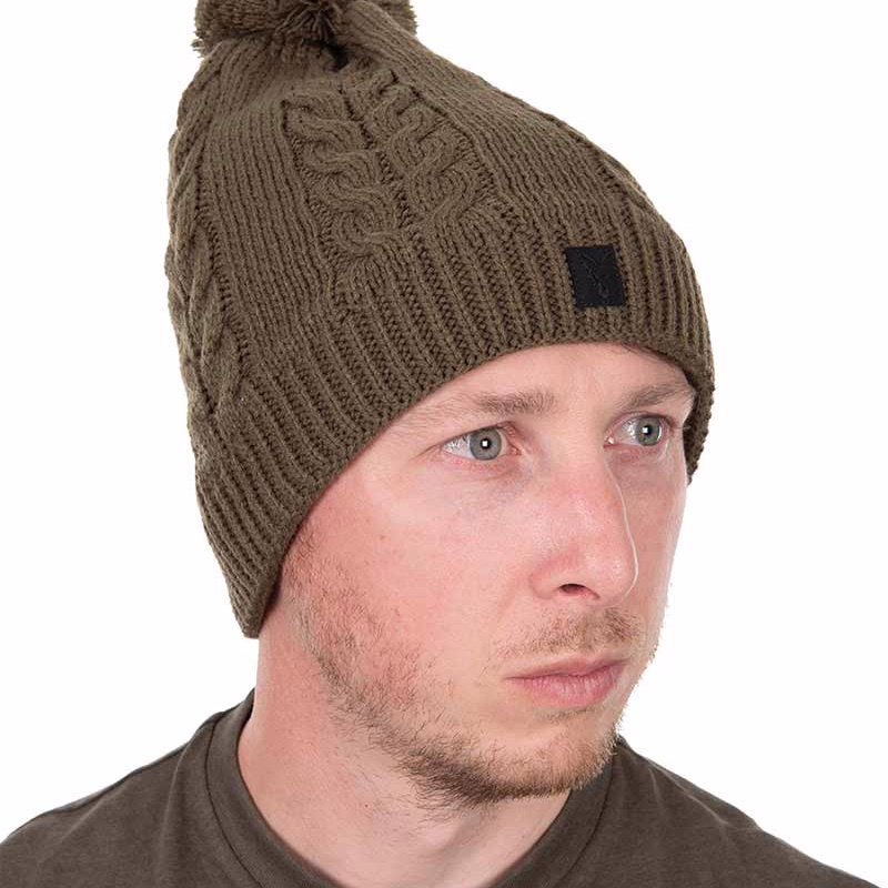 FOX Beanie Kable Knit Bobble Khaki