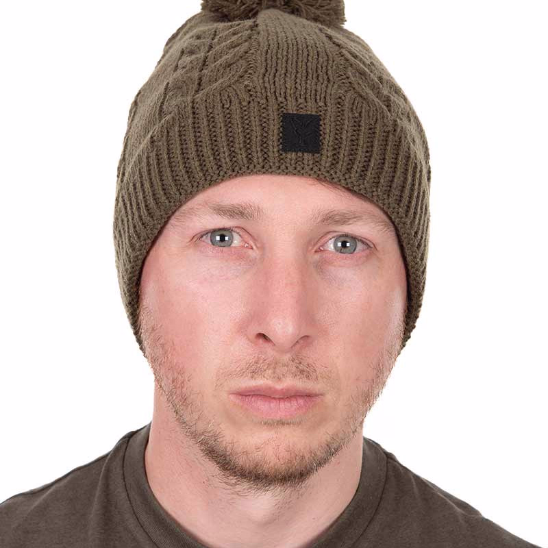 FOX Beanie Kable Knit Bobble Khaki