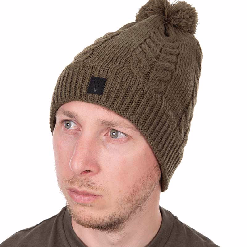 FOX Beanie Kable Knit Bobble Khaki