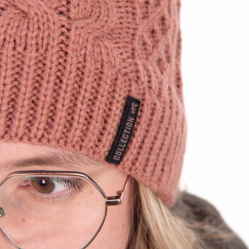 FOX Beanie Cable Knit Bobble Dusty Rose