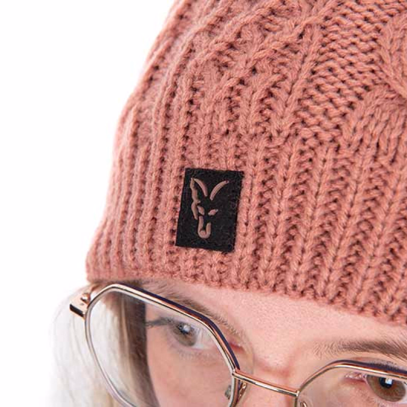 FOX Beanie Cable Knit Bobble Dusty Rose
