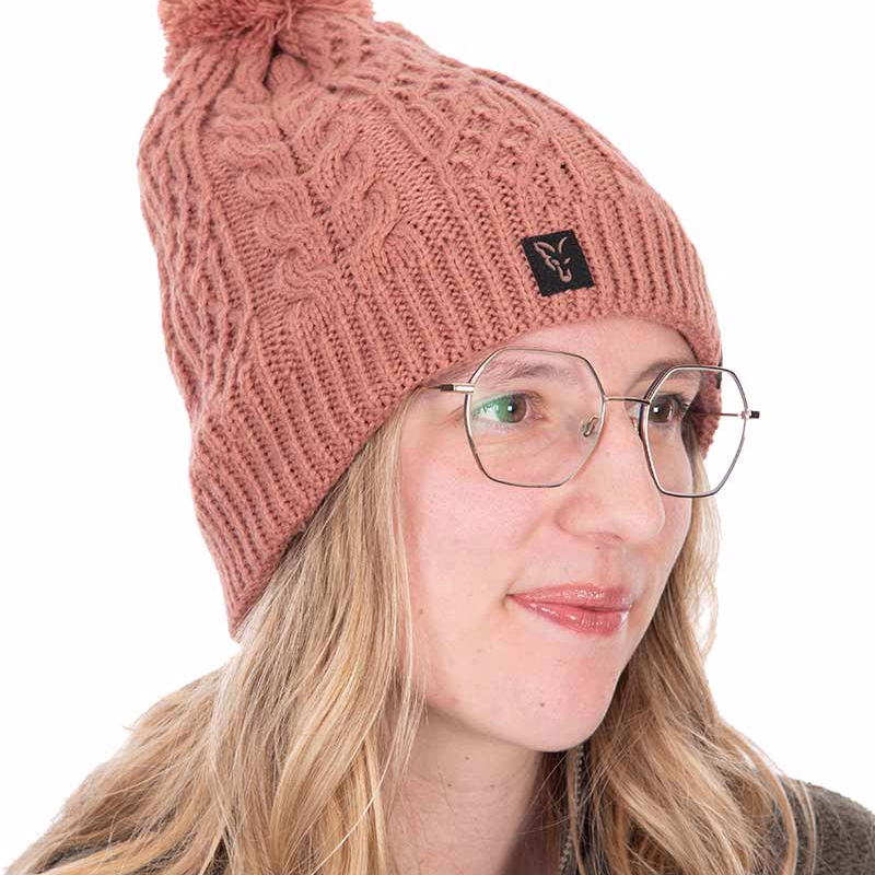 FOX Beanie Cable Knit Bobble Dusty Rose