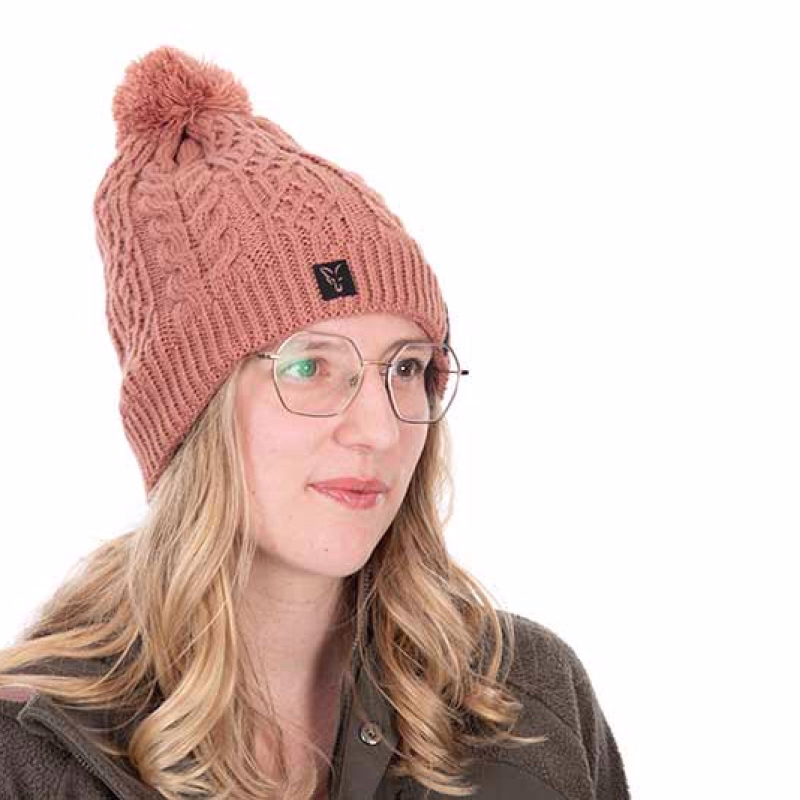 FOX Beanie Cable Knit Bobble Dusty Rose